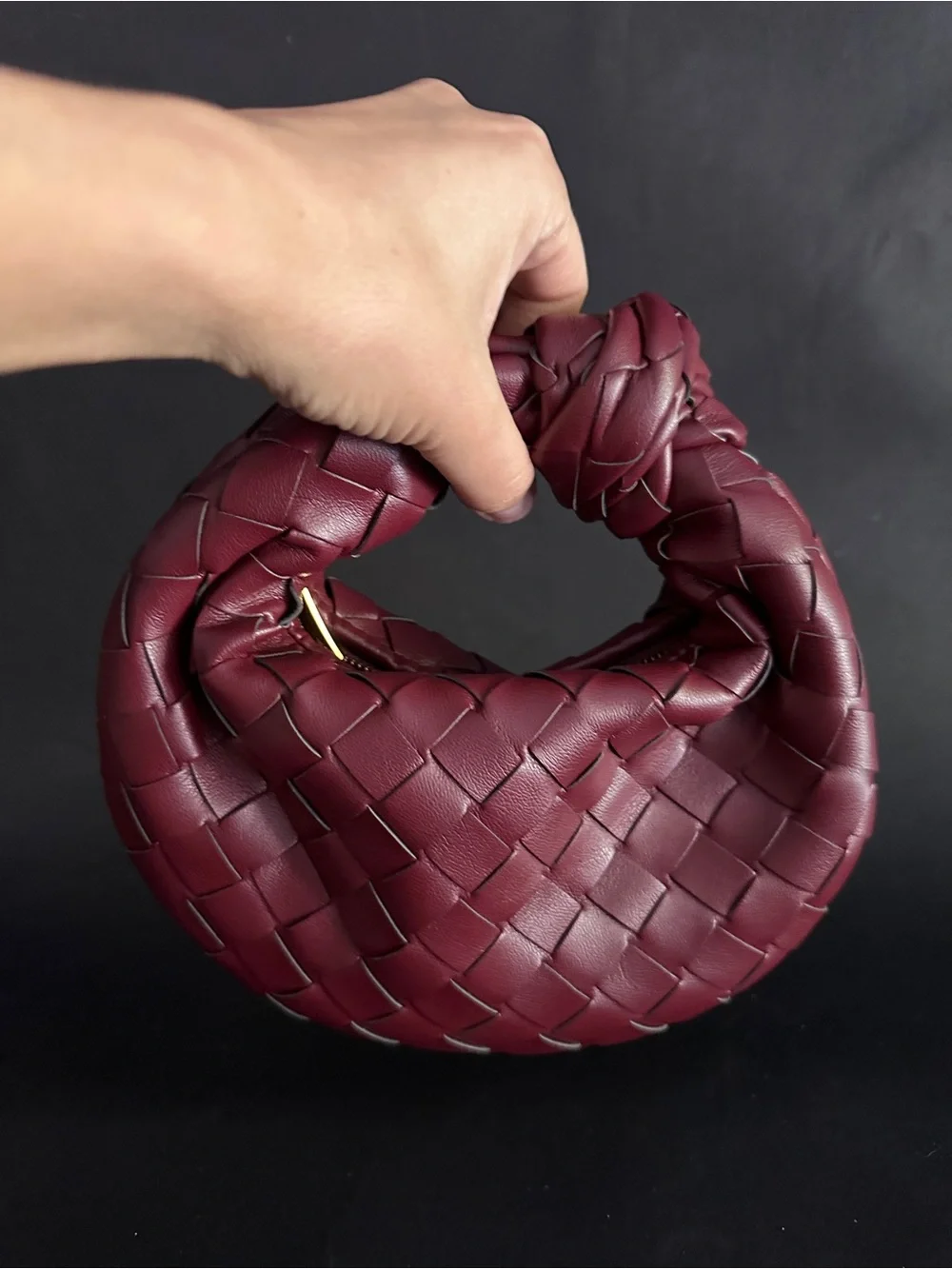 New Wine Faux Leather Woven Knot Top Handle Mini Bag